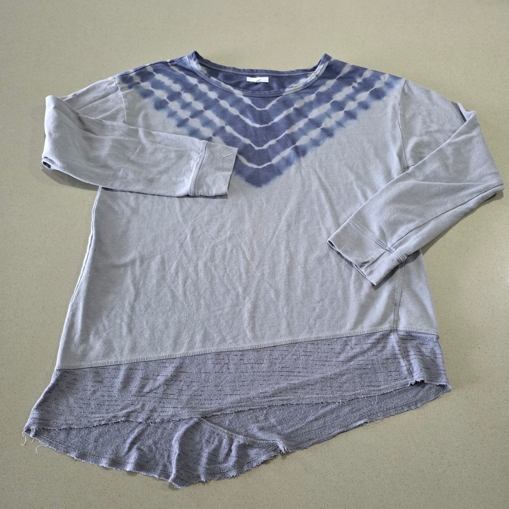 Maurices Womens Grey Blue Tie Dye Chevron Asymmetric Raw Hem Sweatshirt Top L